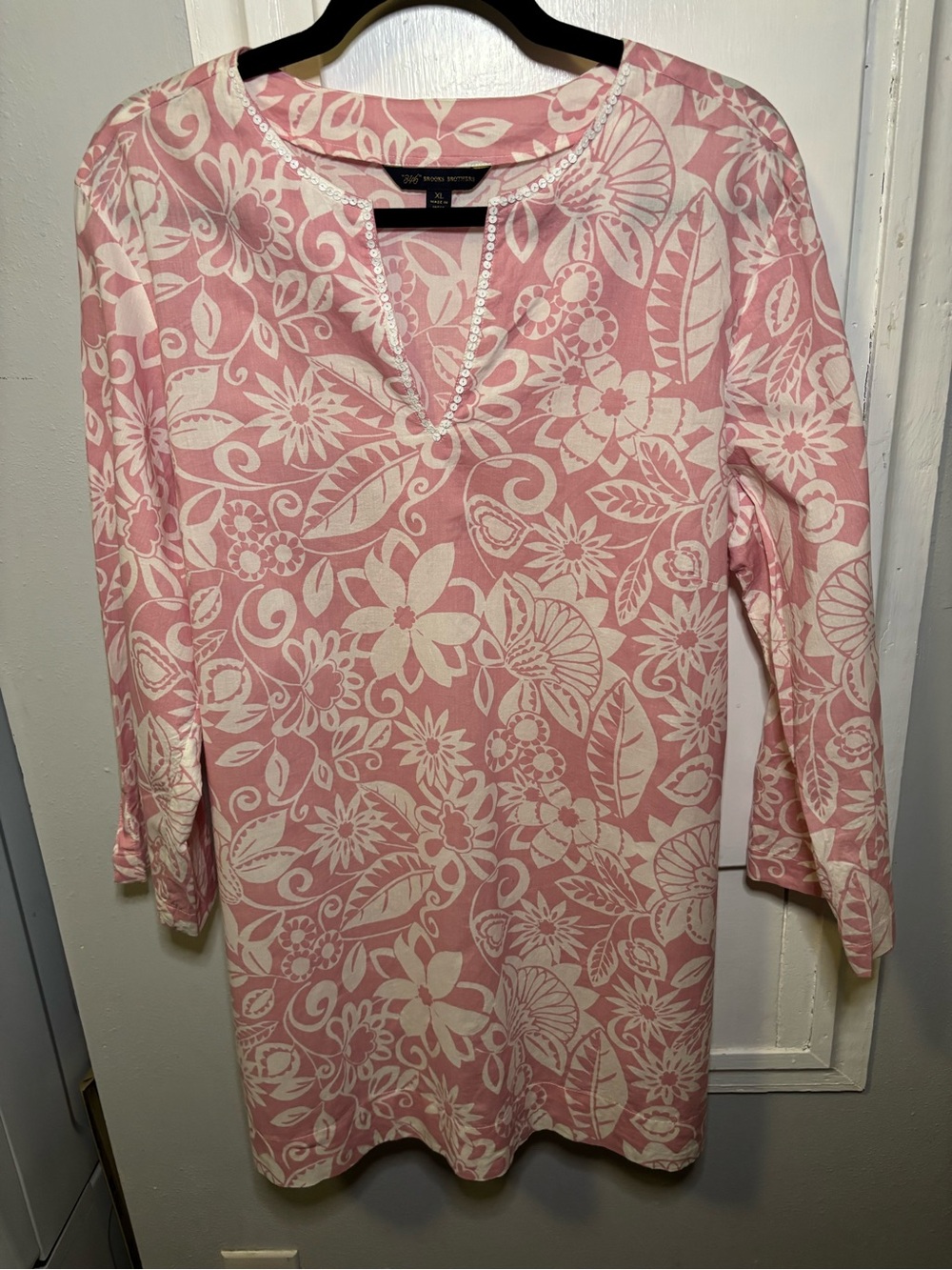 Brooks Brothers Pink and White Floral Long-Sleeve Tunic Dress